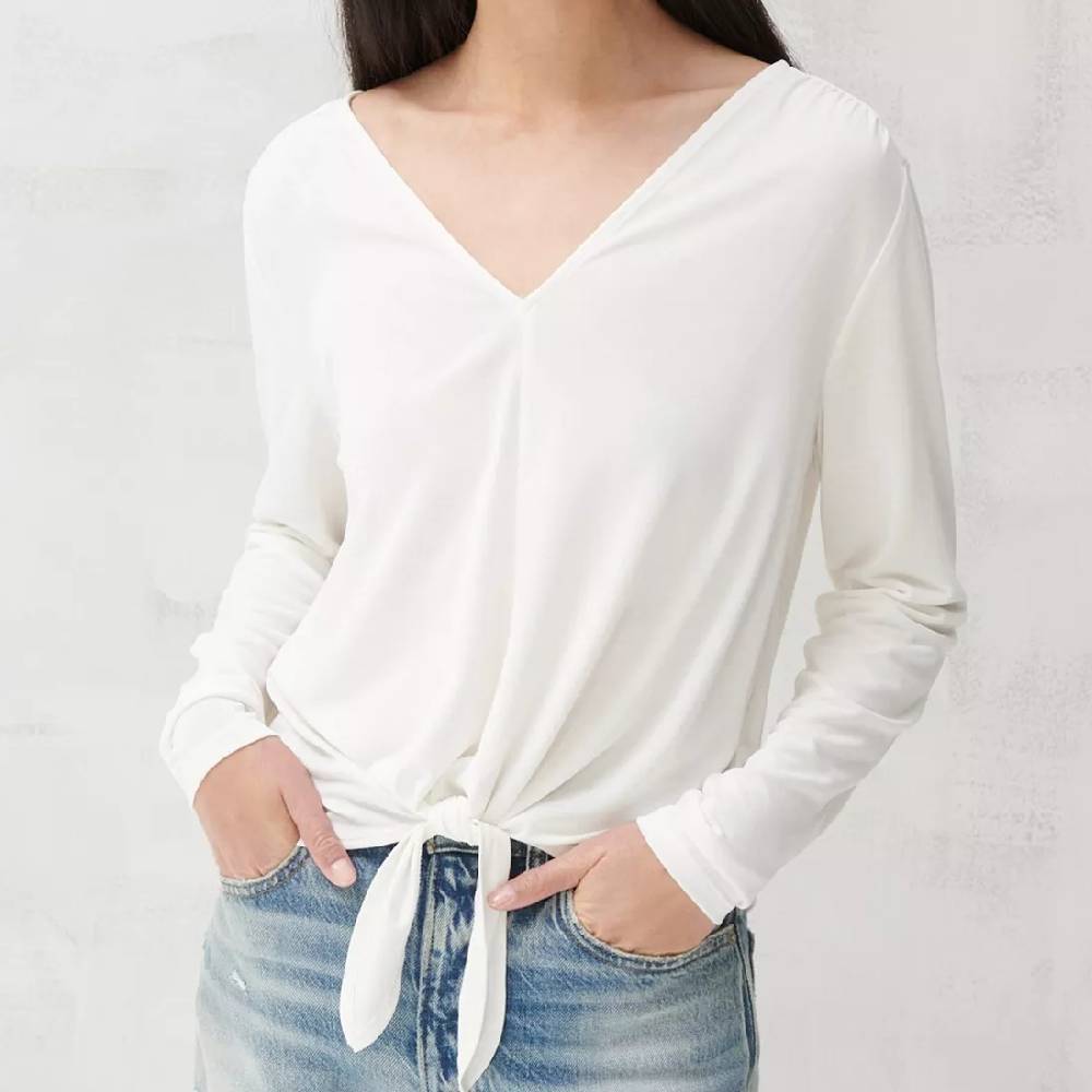 Lucky Brand Tie Front V Neck Top